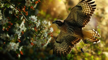 Hawk Capturing Prey in Flight.