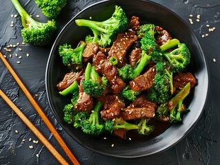 Beef with Broccoli. The most popular Chinese dishes. A popular stir-fry dish featuring tender beef slices and broccoli in a savory sauce.