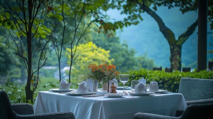 Fototapeta premium Elegant glamour table setting outdoor in the garden