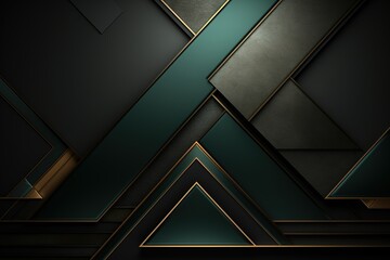 Obraz premium Abstract geometric background with black, teal, and gold accents.