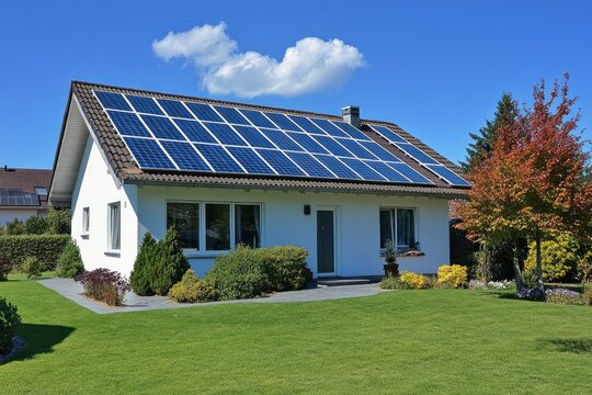 Haus mit Solarzellen auf dem Dach with generative ai