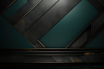 Obraz premium Abstract geometric background with black, teal, and gold hues.