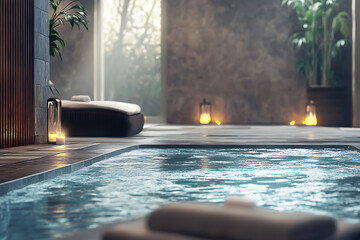 A luxurious spa environment that highlights relaxation with rich textures and opulent materials