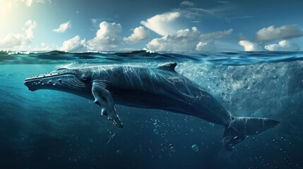 Fototapeta premium Humpback Whale Breaching Underwater.