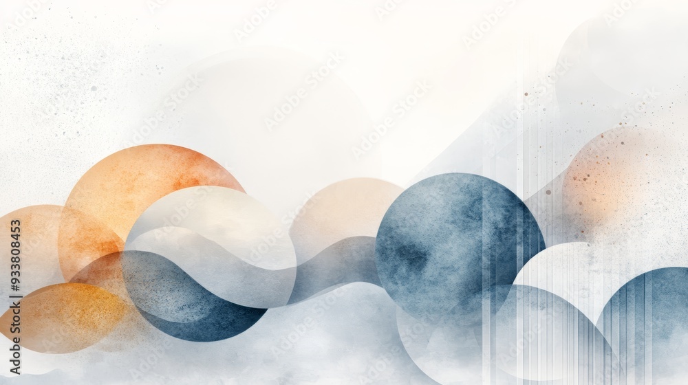 Poster abstract composition featuring smooth curves and soft colors, creating a serene and modern artistic 