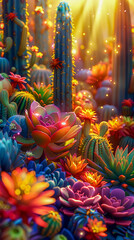 Naklejka premium Vibrant Cactus Garden Sunbeams
