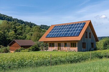 Obraz premium Haus mit Solarzellen auf dem Dach with generative ai