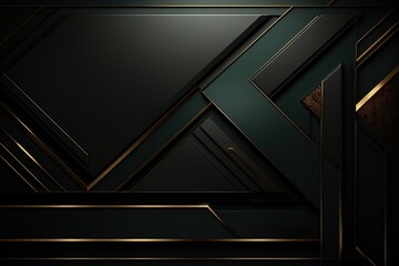 Abstract geometric background with dark and gold color scheme.