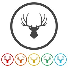 Deer head icon. Set icons in color circle buttons