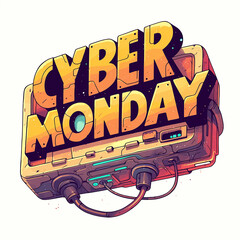 Fototapeta premium Cyber Monday is a day for online shopping. A futuristic design with bright colors and bold lettering. Scene is energetic and exciting, reflecting the idea of taking advantage of online deals