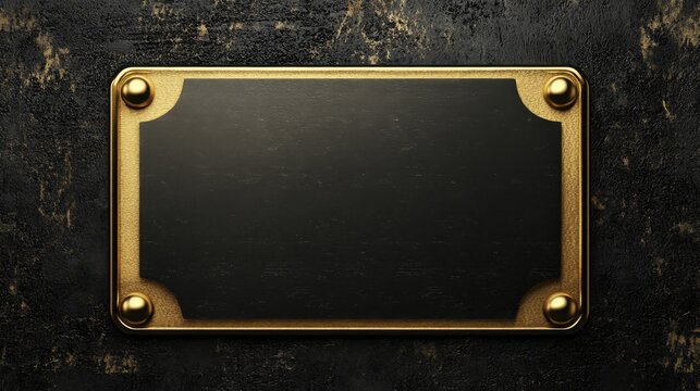 Elegant gold metal plaque with rivets, set against a black background, ideal for awards, nameplates, or prestigious brand design.