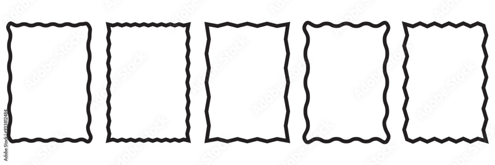 Poster squiggle frames set. zigzag wavy edges, retro frames, psychedelic rectangles, photo frames, text box