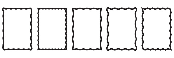 Squiggle frames set. Zigzag wavy edges, retro frames, psychedelic rectangles, photo frames, text boxes, tags, labels. Wave and curvy borders. isolated on white  background. Vector illustration. EPS 10