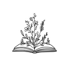 open book with flower Outline Doodle