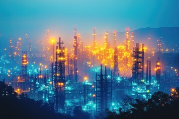 Illuminated Industrial Cityscape at Dusk