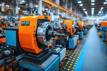 Industrial Orange and Blue CNC Machine in a Factory Setting