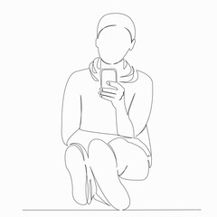 One continuous single drawn line art doodle cellphone, phone, boy, mobile, happy. isolated image hand-drawn contour on a white background