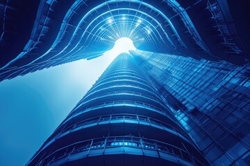 Low Angle View of Modern Glass Skyscraper with Balconies