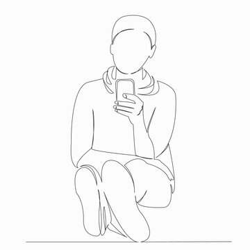 recommend clip art: One continuous single drawn line art doodle cellphone, phone, boy, mobile, happy. isolated image hand-drawn contour on a white background