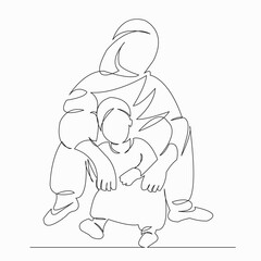 One continuous single drawn line art doodle people, indian, mother, child, baby. isolated image hand-drawn contour on a white background