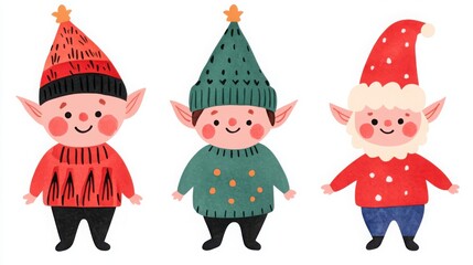 Fototapeta premium Boho Christmas elf clipart, with tribal accents, watercolor illustration, warm colors, isolated on white background