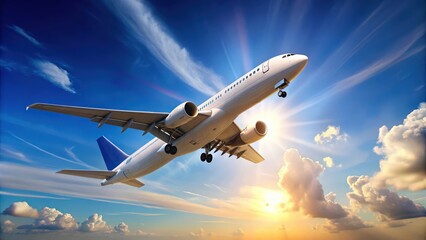Airplane soaring through clear blue sky, Travel, aviation, transportation, journey, air travel, aircraft, flying, adventure