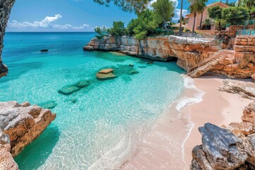 Fototapeta premium Secluded Cove with Turquoise Water and Sandy Beach
