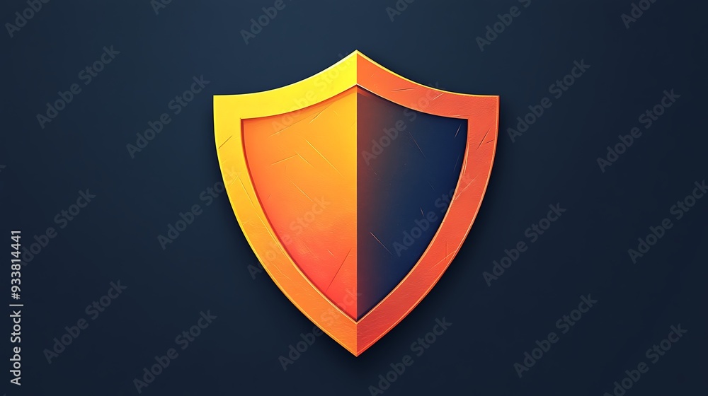 Poster a 3d rendering of a shield with an orange and blue color scheme, symbolizing protection and security