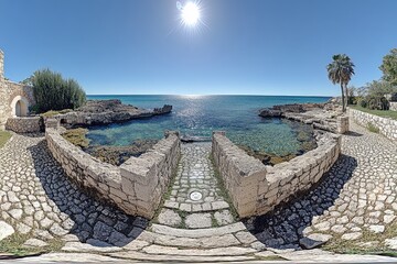 Fototapeta premium Stone Pathway Leading to a Sea Inlet