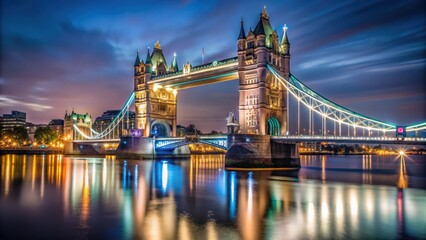 Obraz premium Tower Bridge illuminated at night reflecting in the River Thames in London, UK , landmark, architecture, night, lights, bridge