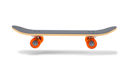 A skateboard with orange wheels and a black deck on a white background © Miquel