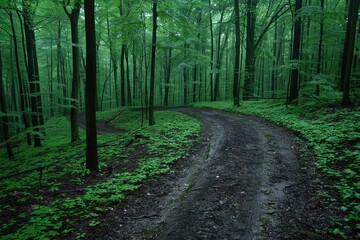 Obraz premium Winding Dirt Path Through a Lush Green Forest