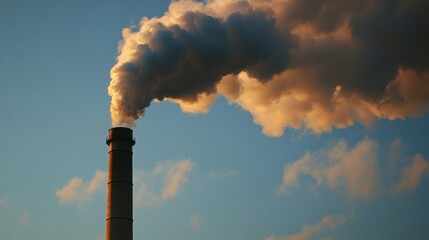 Environmental Crossroads: Industrial Smoke Stacks Releasing Smoke Clouds into the Atmosphere