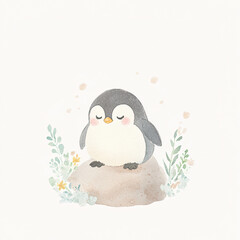 Naklejka premium Cute Penguin Watercolor.