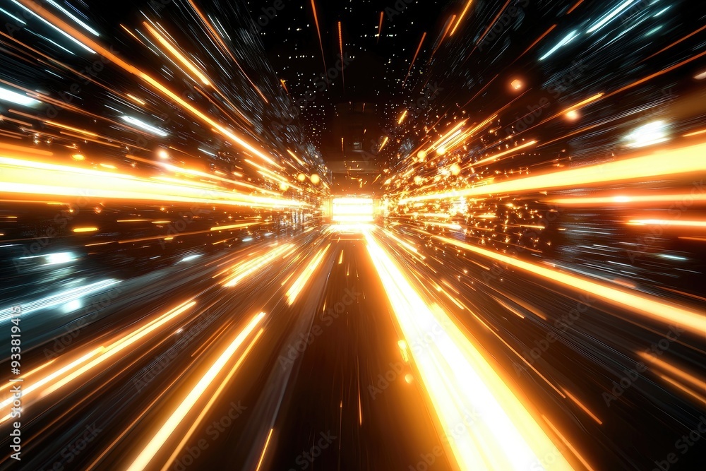 Poster dynamic burst of light beams creating an abstract, high-speed visual effect, representing energy and