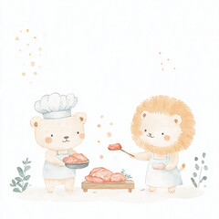 Fototapeta premium Bear & Lion Cooking.