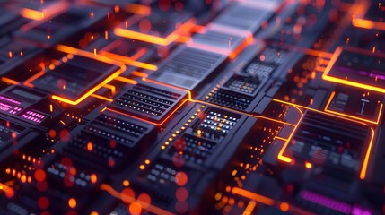 Obraz premium Connection network in servers data center room storage systems 3D rendering. 