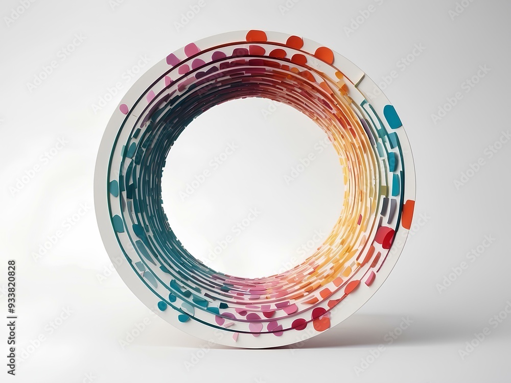 Poster vibrant multicolored rings stacked in a spiral shape, showcasing a dynamic and artistic design that 