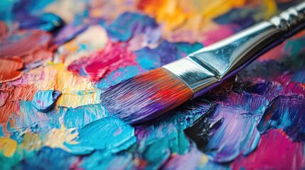 Obraz premium Artistic palette with vibrant colors, brushes, and abstract strokes, suggesting creative expression.