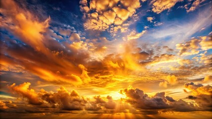 Obraz premium Spectacular sunset sky panorama with golden hues shining through fluffy clouds, sunset, sky, panorama, landscape