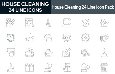 WebCollection of 24 HOUSE CLEANING line icons. These design elements are suitable for your projects and are provided as vector illustrations.