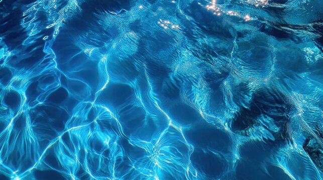 Clear blue pool water with ripples, creating a calming and refreshing scene.