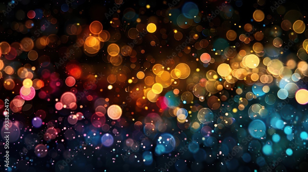 Poster mesmerizing multicolor bokeh lights on black background creating a dreamy and magical atmosphere abs