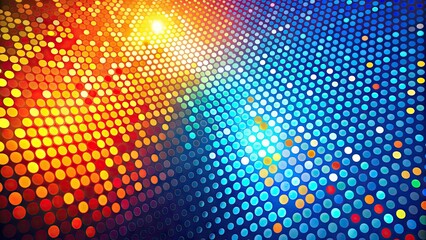 Vibrant abstract background featuring a mesmerizing fusion of colorful dots in a gradient pattern, transitioning from bright blue to warm orange hues.