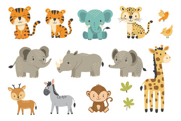 cute cartoon animals. Cute nursery animals in hand drawn style,  suitable for baby kids design, birthday card or greeting card and printing.