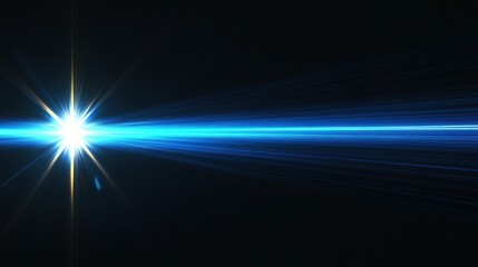 Fototapeta premium Bright blue ray of light cutting through darkness, symbolizing speed and precision in modern technology.