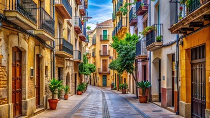 Fototapeta premium Detail of a picturesque street in Tarragona, Spain , Tarragona, Spain, street, architecture, buildings, tourism, travel