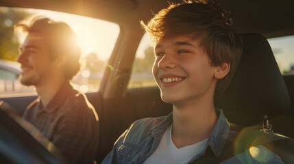 A young man driving a car. Training at a driving school.