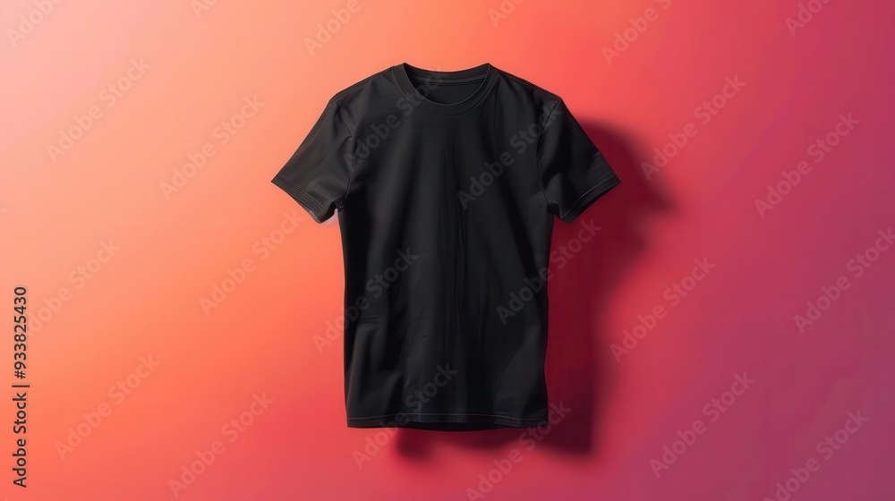 Poster minimalist product photography of a black tshirt floating against a gradient background clean lines 