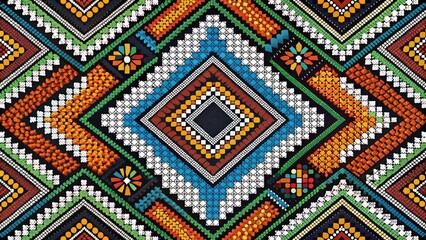 Vibrant African-inspired geometric pattern featuring bold black and white shapes, reminiscent of traditional Zulu beadwork, perfect for adding cultural flair to designs.